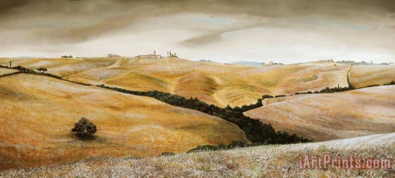 Farm on Hill - Tuscany painting - Trevor Neal Farm on Hill - Tuscany Art Print