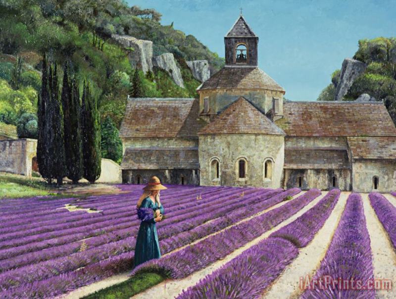 Lavender Picker - Abbaye Senanque - Provence painting - Trevor Neal Lavender Picker - Abbaye Senanque - Provence Art Print