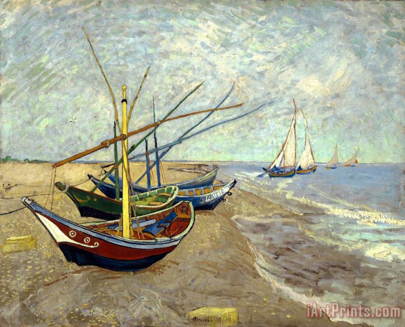 Vincent van Gogh Fishing Boats on The Beach at Les Saintes Maries De La Mer Art Print