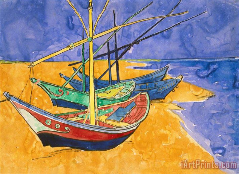 Vincent Van Gogh Fishing Boats on the Beach at Saintes Maries de la Mer Art Painting