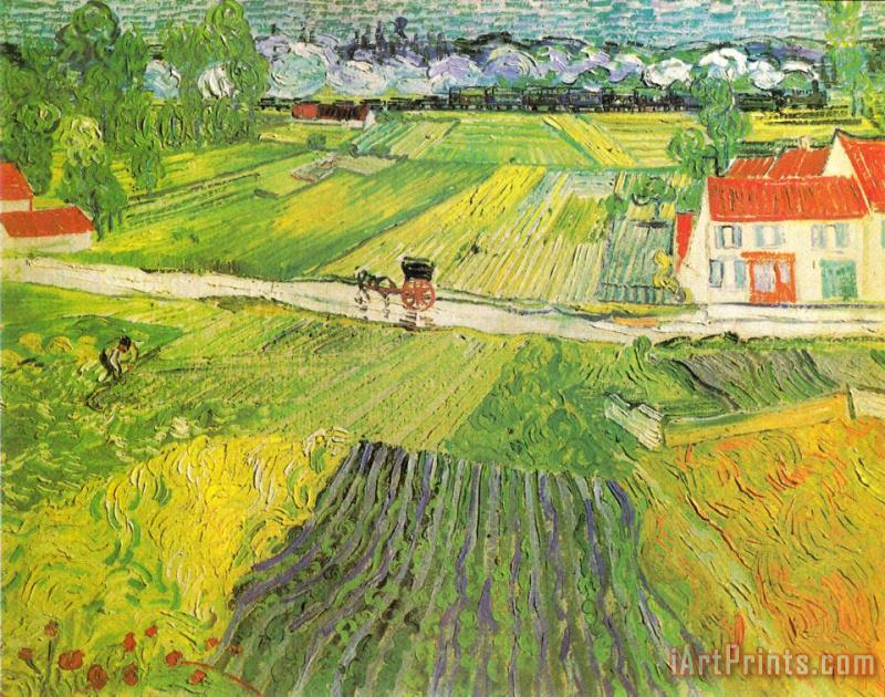 Vincent van Gogh Landscape with Choach And Train in The Background Art Print