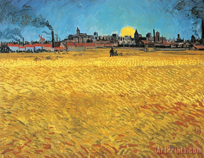 Summer Evening Wheat Field At Sunset painting - Vincent van Gogh Summer Evening Wheat Field At Sunset Art Print
