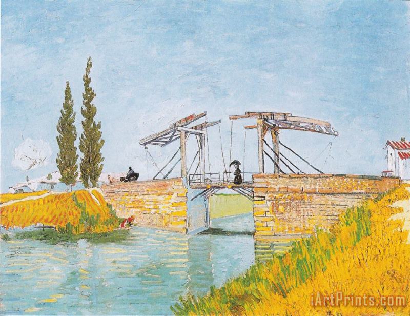 The Bridge of Langlois at Arles with a Lady with Umbrella painting - Vincent van Gogh The Bridge of Langlois at Arles with a Lady with Umbrella Art Print
