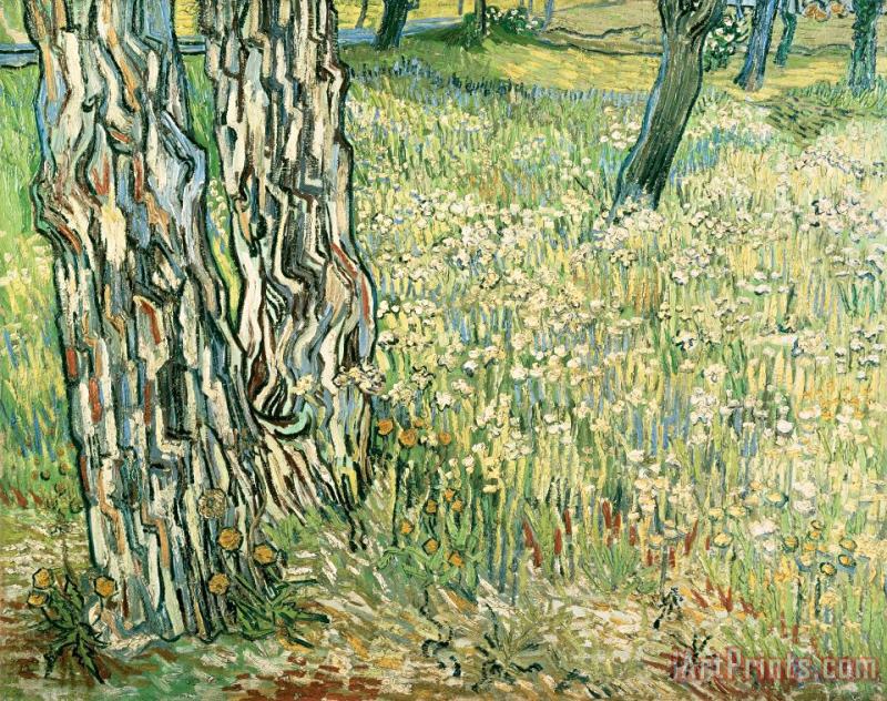 Vincent van Gogh Tree Trunks In Grass Art Painting