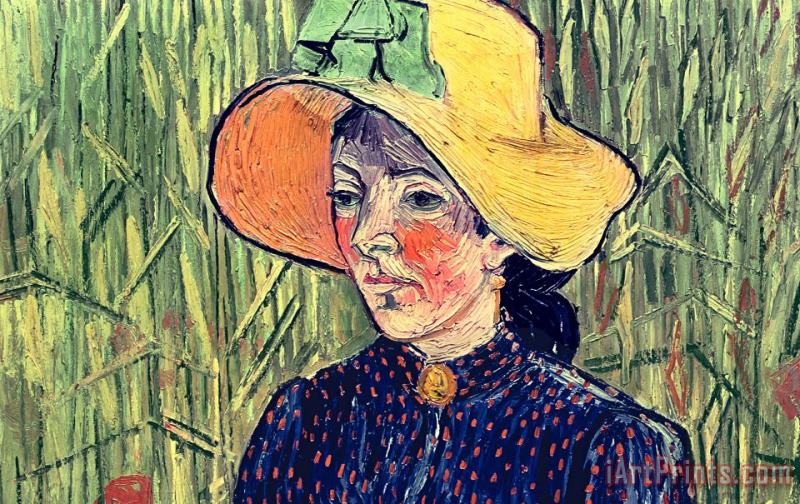 Vincent van Gogh Young Peasant Girl In A Straw Hat Sitting In Front Of A Wheatfield Art Painting