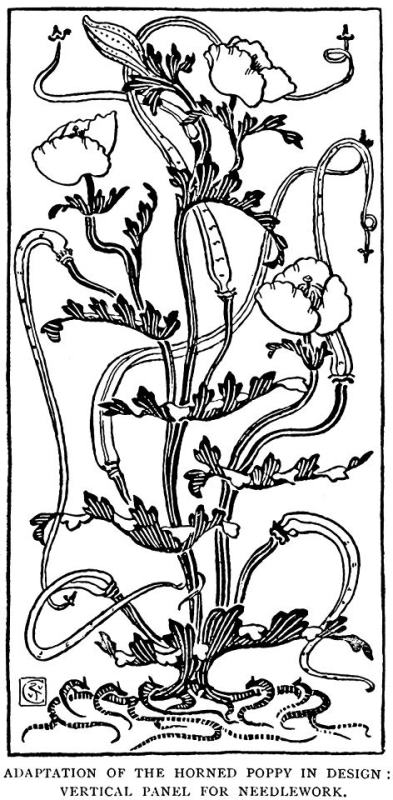 Horned Poppy In Design Line Drawing painting - Walter Crane Horned Poppy In Design Line Drawing Art Print