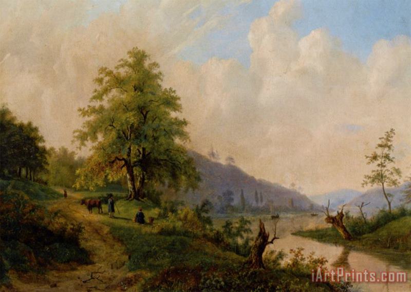 Figures in a River Landscape painting - Willem Bodemann Figures in a River Landscape Art Print