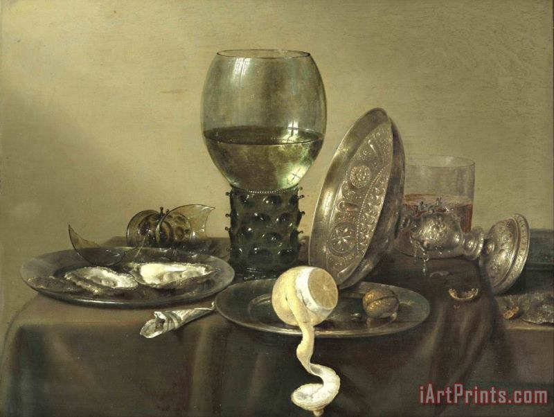 Willem Claesz Heda Still Life with Oysters, a Rummer, a Lemon And a Silver Bowl Art Print