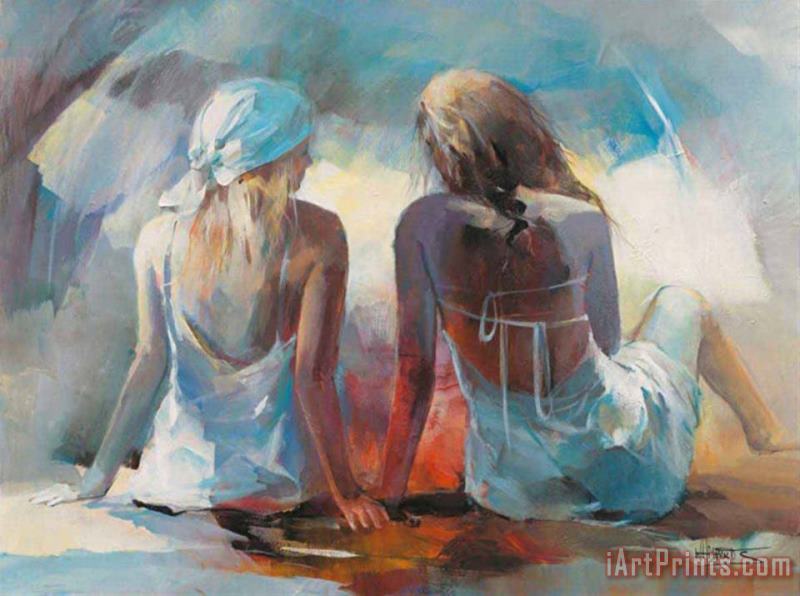 Two Girl Friends I painting - willem haenraets Two Girl Friends I Art Print