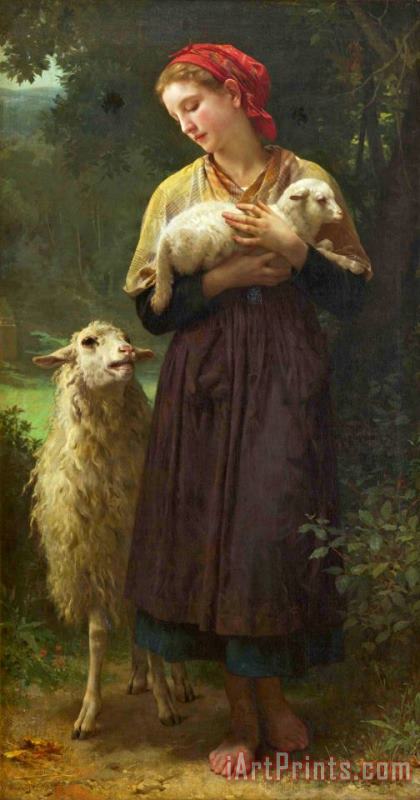 L'agneau Nouveau Ne (the Shepherdess) painting - William Adolphe Bouguereau L'agneau Nouveau Ne (the Shepherdess) Art Print