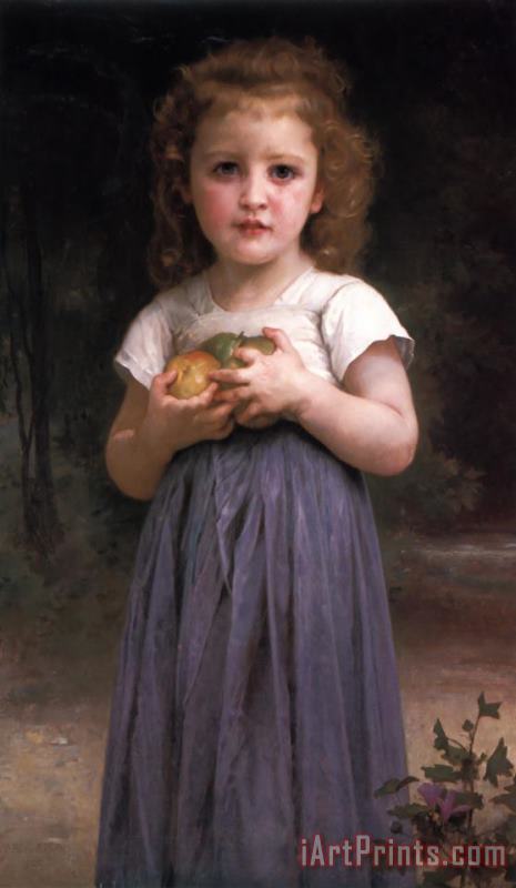 William Adolphe Bouguereau Little Girl Holding Apples in Her Hands Art Painting