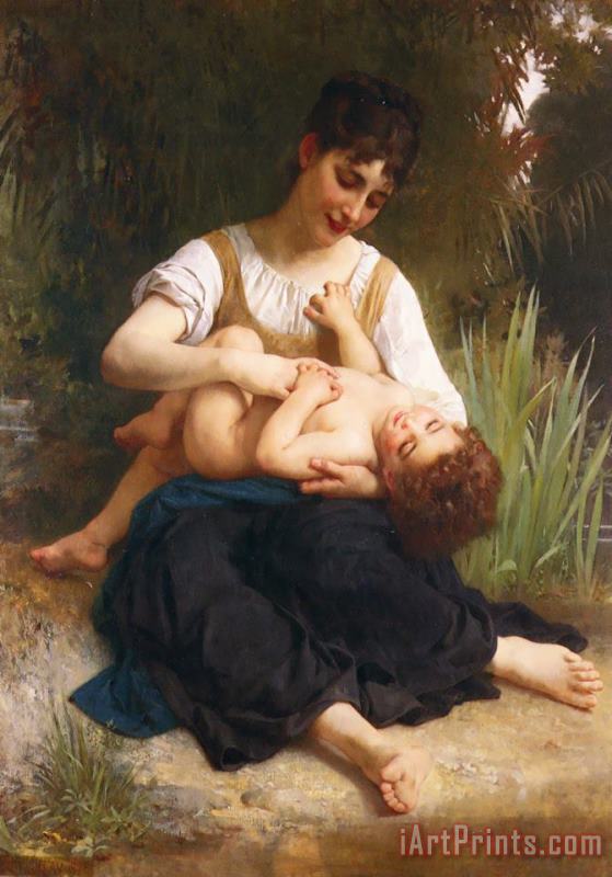 The Joys of Motherhood (girl Tickling a Child) painting - William Adolphe Bouguereau The Joys of Motherhood (girl Tickling a Child) Art Print