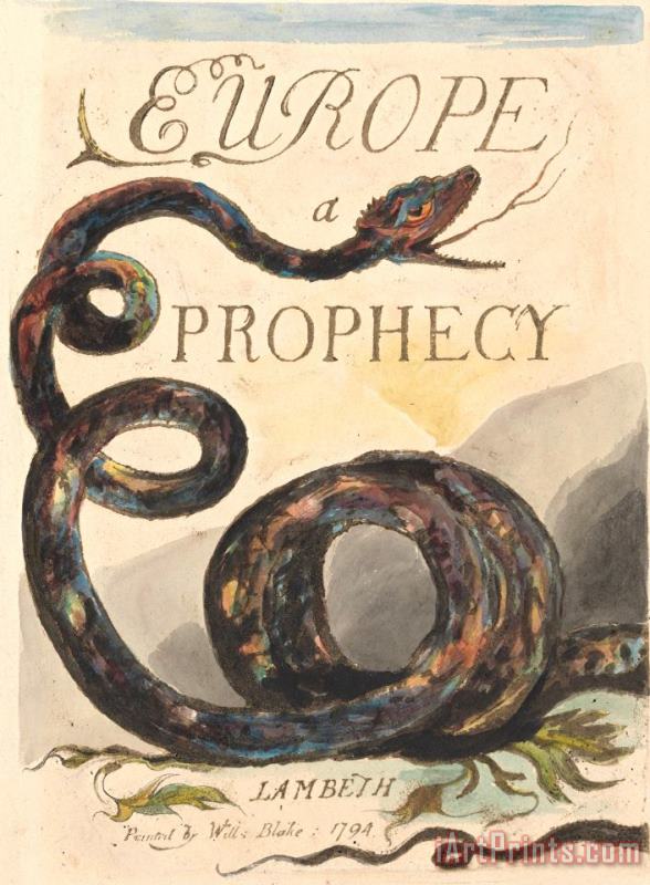 Europe. a Prophecy, Plate 2, Title Page painting - William Blake Europe. a Prophecy, Plate 2, Title Page Art Print