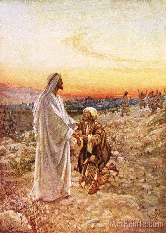 William Brassey Hole Jesus withe the one leper Who Returned to Give Thanks Art Painting