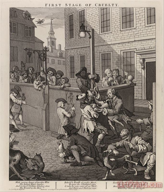 The First Stage of Cruelty Children Torturing Animals painting - William Hogarth The First Stage of Cruelty Children Torturing Animals Art Print