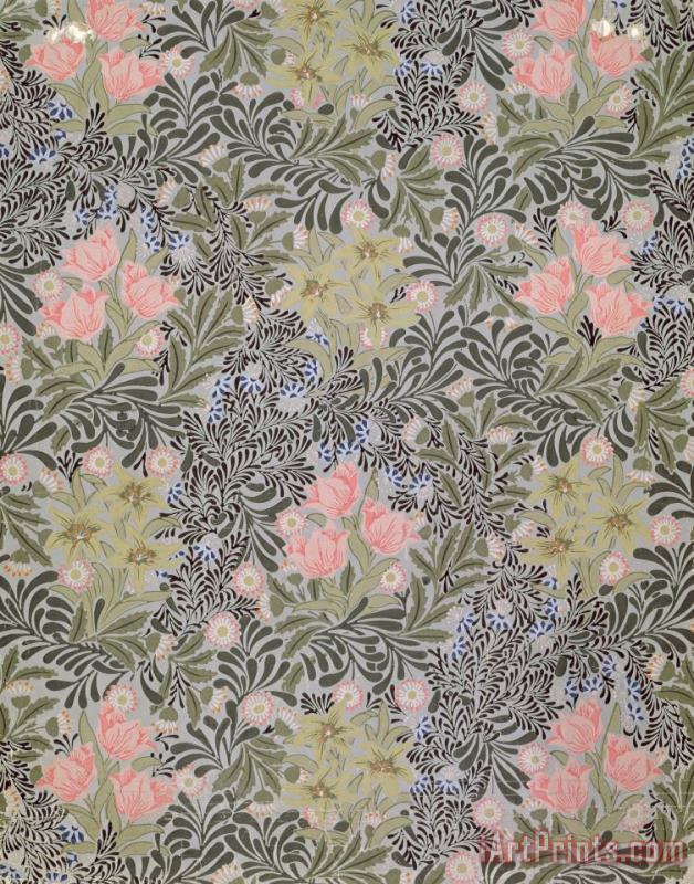 William Morris Wallpaper Design With Tulips Daisies And Honeysuckle Art Print