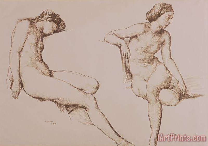 William Mulready Sepia Drawing of Nude Woman Art Print