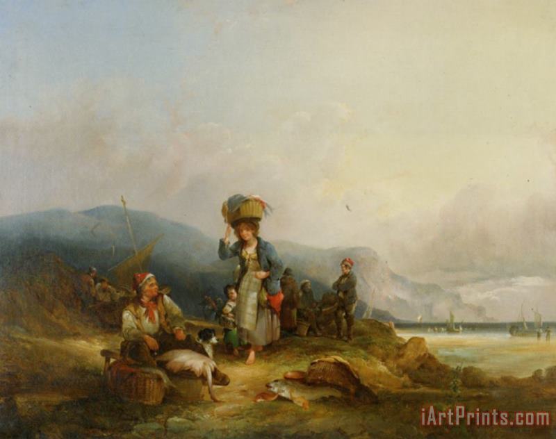 William Shayer, Snr Fisherfolk And Their Catch by The Sea Art Print
