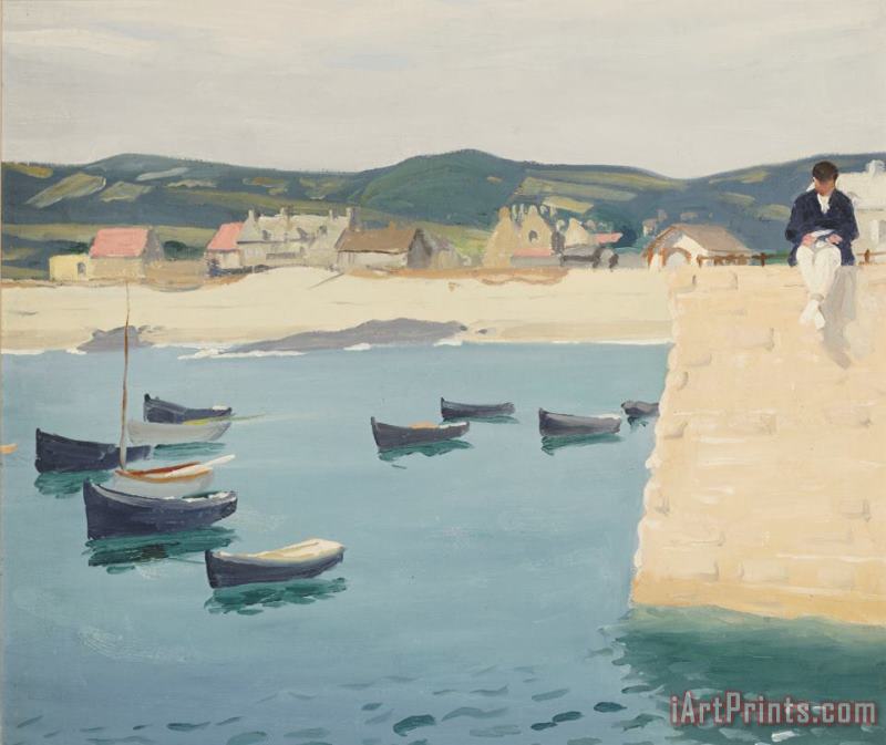 William Strang Boy Reading on a Harbour's Edge Art Print