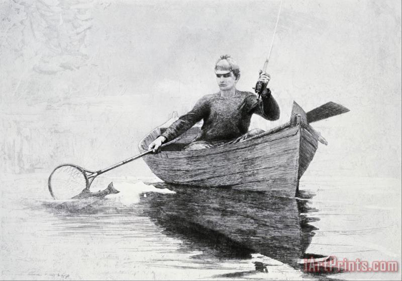 Winslow Homer Fly Fishing, Saranac Lake Art Print