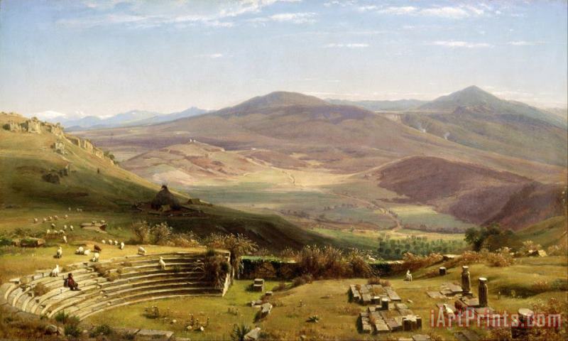 The Amphitheatre of Tusculum And Albano Mountains, Rome painting - Worthington Whittredge The Amphitheatre of Tusculum And Albano Mountains, Rome Art Print
