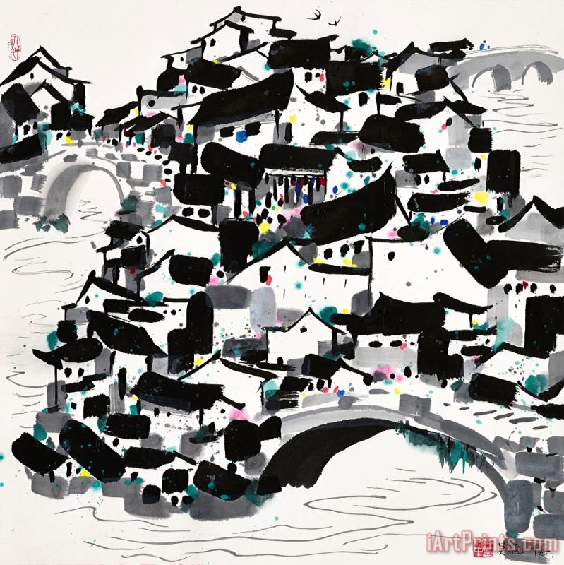Wu Guanzhong A Village of Bridges Art Print