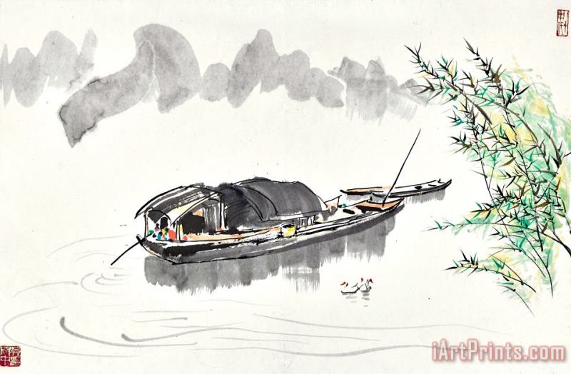 Wu Guanzhong Boats by The Shore Art Print