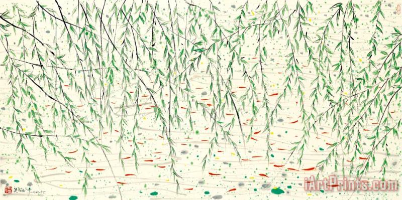Willow And Fish painting - Wu Guanzhong Willow And Fish Art Print