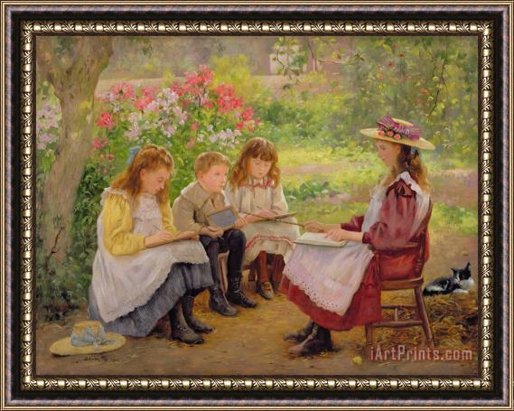 Ada Shirley Fox Lesson in the Garden Framed Painting