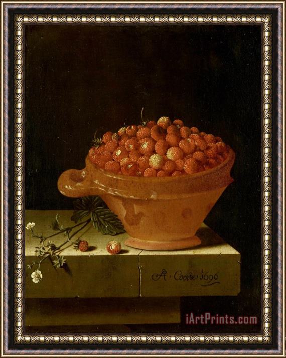 Adriaen Coorte A Bowl of Strawberries on a Stone Plinth Framed Painting