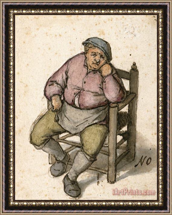 Adriaen Van Ostade Seated Man with a Pipe Framed Painting