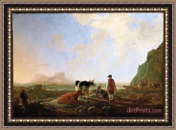 Aelbert Cuyp Herdsmen with Cows Framed Print