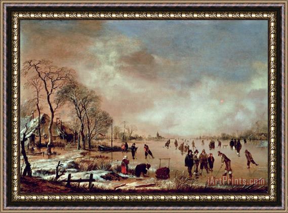 Aert van der Neer Frozen Canal Scene Framed Painting