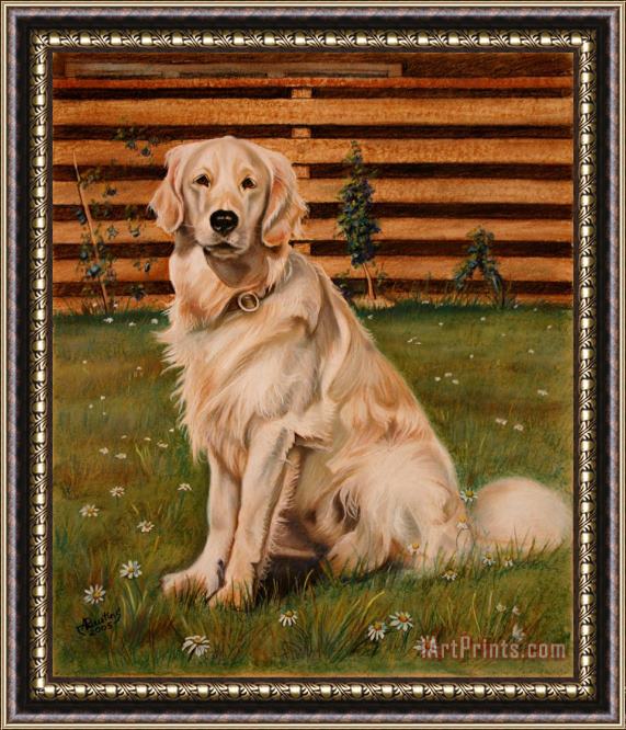 Agris Rautins Drawing of a Golden Retriever Framed Painting