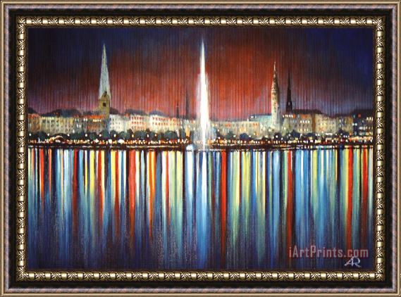 Agris Rautins Hamburg Alster fountain and Town Hall Framed Print