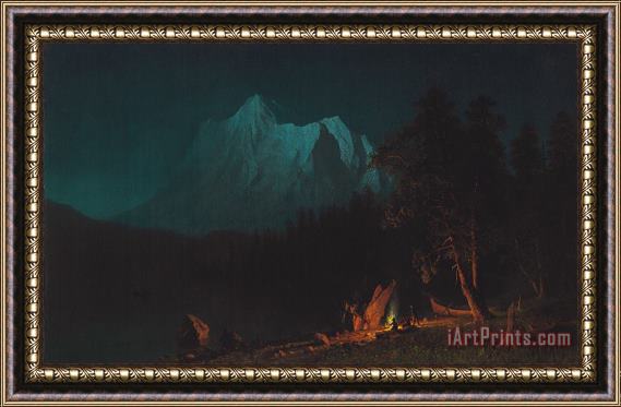 Albert Bierstadt Mountainous Landscape By Moonlight Framed Painting