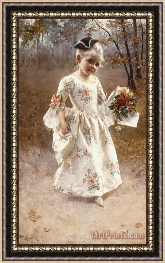 Albert Raudnitz The Little Flower Girl Framed Painting
