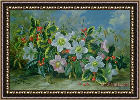 Albert Williams Christmas Roses And Holly Framed Painting