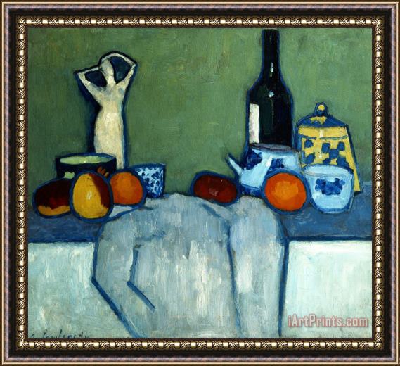 Alexei Jawlensky Still Life with Bottle, Fruit And Figure Framed Painting