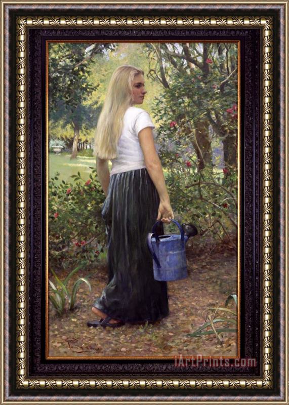 Allan R. Banks Watering Girl Framed Painting