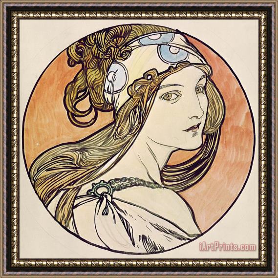 Alphonse Marie Mucha Alphonse Marie Mucha Woman with a Headscarf W C on Paper Framed Painting