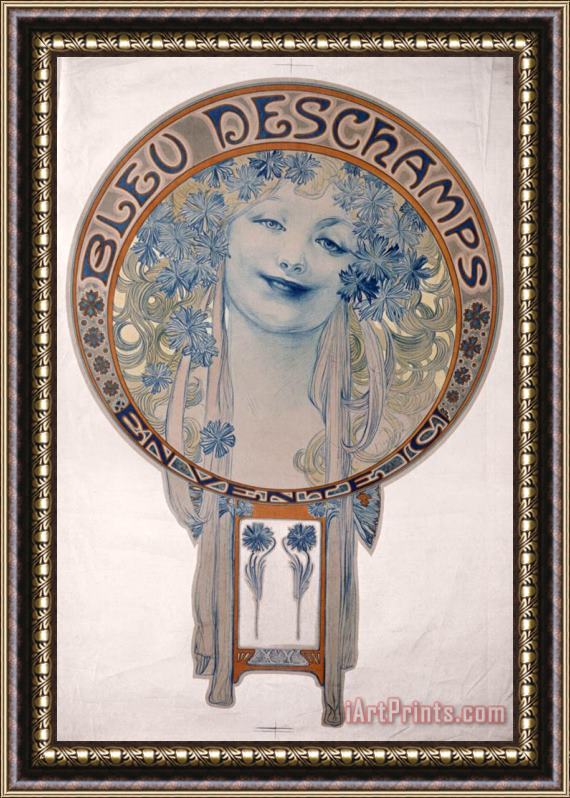 Alphonse Marie Mucha Bleu Deschamps Framed Painting