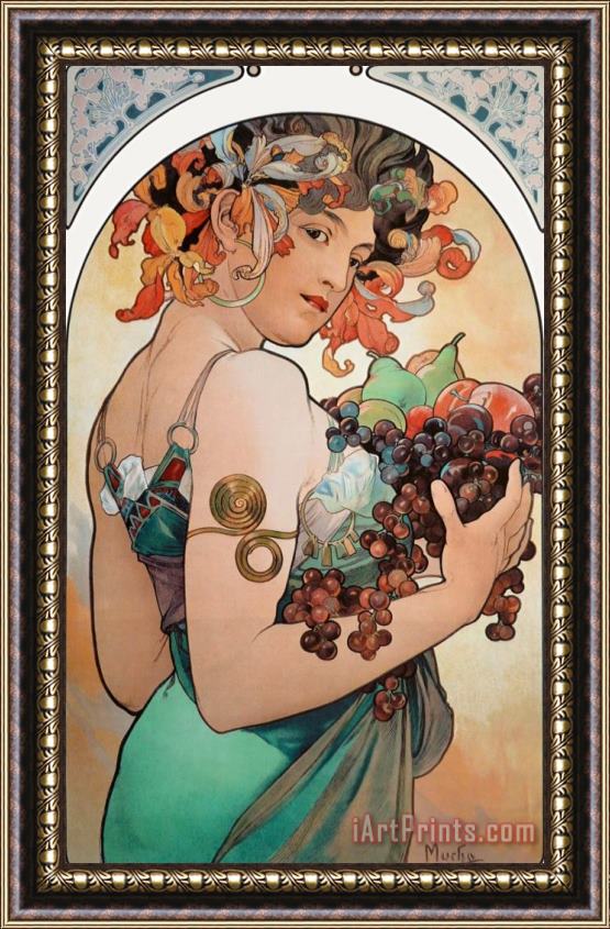 Alphonse Marie Mucha Fruit Framed Painting