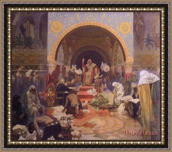 Alphonse Marie Mucha The Bulgarian Tsar Simeon The Morning Star of Slavonic Literature Framed Painting