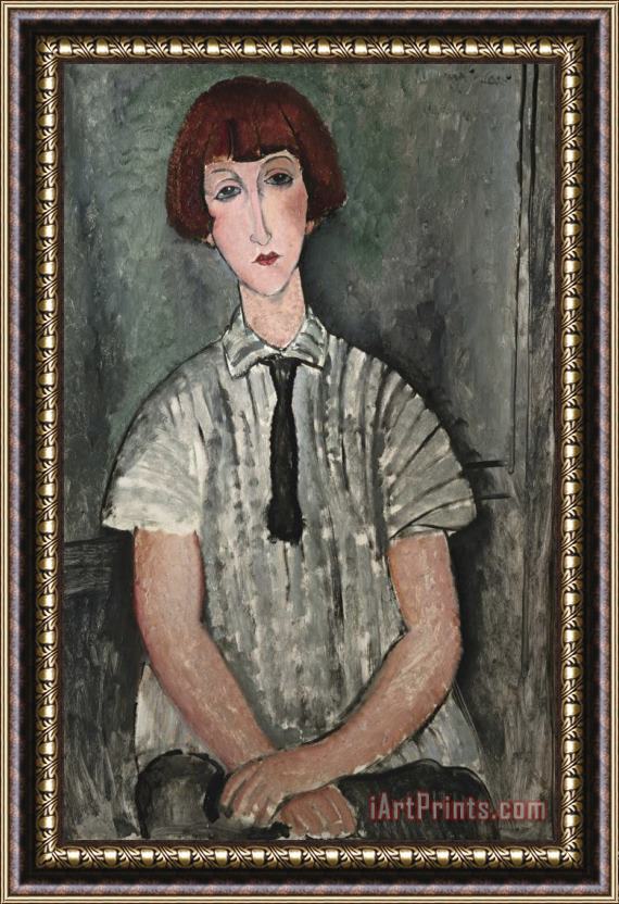 Amedeo Modigliani Young Girl in a Striped Shirt Framed Painting