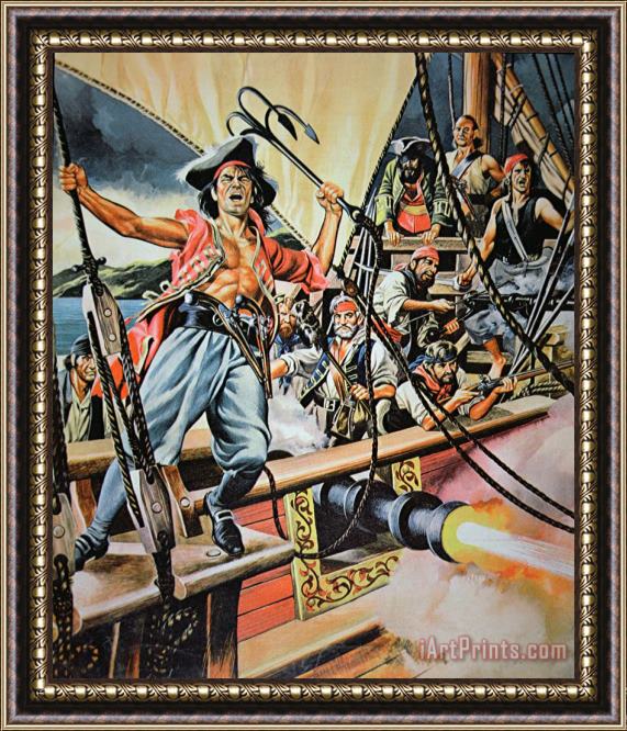 American School Pirates preparing to board a Victim Vessel Framed Painting