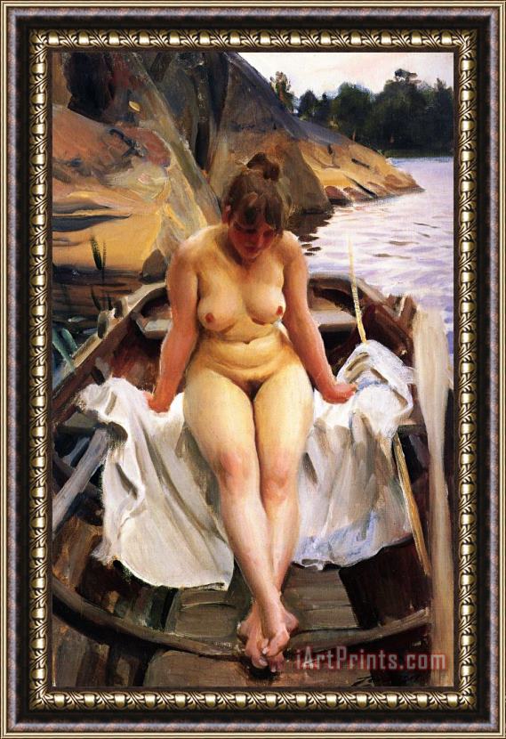 Anders Zorn In Werner's Rowing Boat Framed Painting