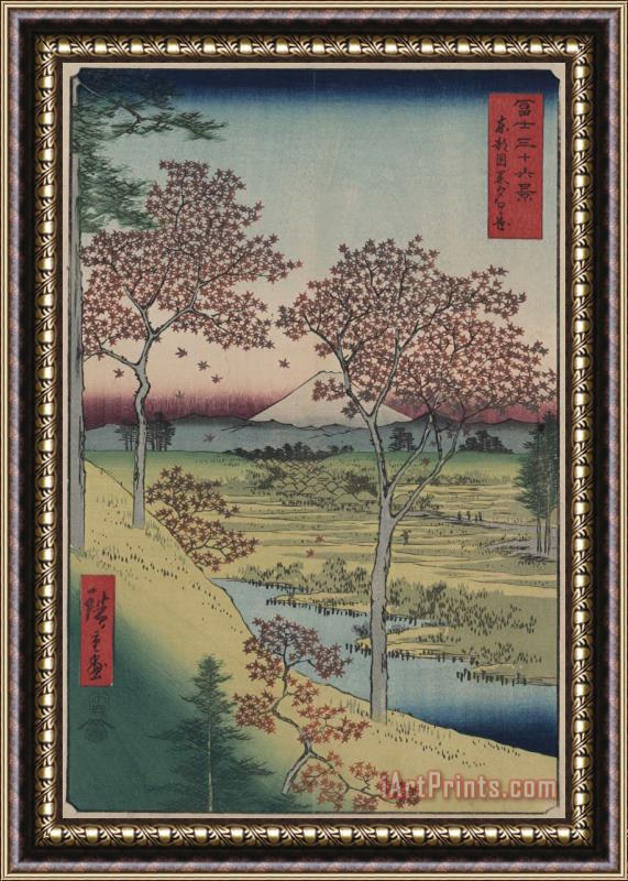 Ando Hiroshige Sunset Hill, Meguro in The Eastern Capital Framed Painting