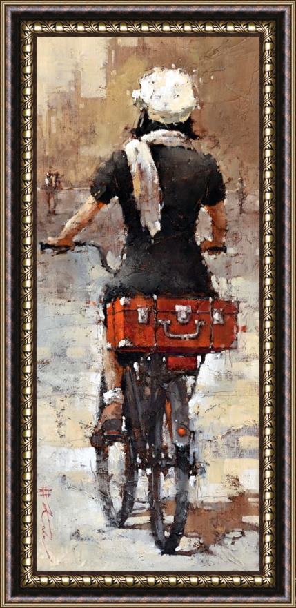 Andre Kohn A Girl with a Red Suitcase Framed Print