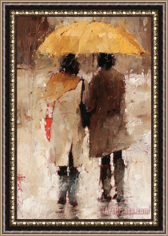 Andre Kohn Shopping in The Rain Framed Print